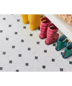 Trafficmaster Paver Flooring Vinyl X 12Ft. Wide Cut To Length Marble Residential Sheet Black White -RugHub Shop black and white marble trafficmaster vinyl sheet flooring c1100405k509g14 a0 1000