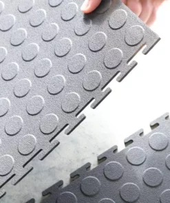 By Trafficmaster Tiles, Coin Rubber 6-Pack 18 In. (13.5 Sq. Ft.) X 3.1 Mm Interlocking Raised Modular Flooring Gray -RugHub Shop gray raised coin trafficmaster gym floor tiles 11grn 532 18x18 44 1000