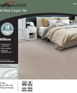 Willow Kirkdale By Trafficmaster Carpet Tile X 18 18 In. (10 Tiles/Case) 22.5 Sq. Ft. Peel And Stick Residential Beige -RugHub Shop kirkdale trafficmaster carpet tile ht004 815 1818 40 1000