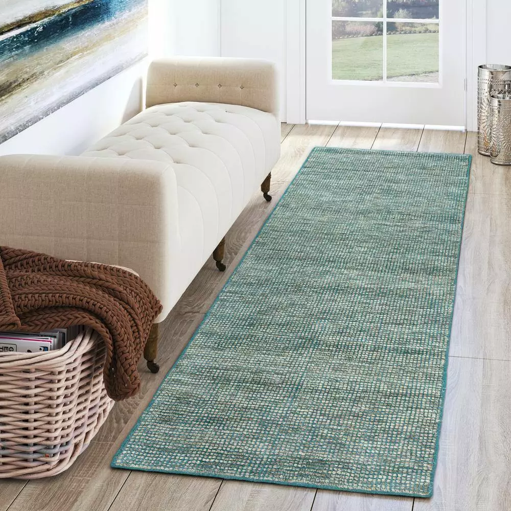 Dexter Runner By Addison Rug 1 Teal Viscose Wool X 6 In. 3 In. 2 Ft. Tonal 7 Ft. Area Indoor Solid 11 Dexter Runner By Addison Rug 1 Teal Viscose Wool X 6 In. 3 In. 2 Ft. Tonal 7 Ft. Area Indoor Solid - Image 9