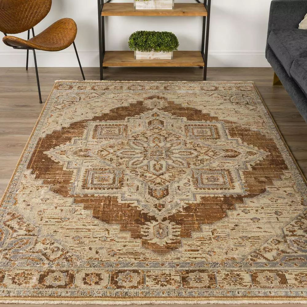 Freya By Addison Medallion Rug 1 Walnut 9 Ft. X 6 In. 8 In. 7 Ft. Area Indoor Vintage 11 Freya By Addison Medallion Rug 1 Walnut 9 Ft. X 6 In. 8 In. 7 Ft. Area Indoor Vintage - Image 9